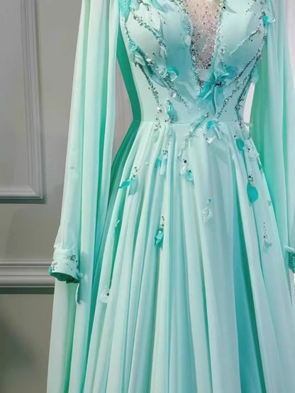 Temperament host evening dress 2025 new high-end sense thin student art test guzheng vocal solo performance suit female