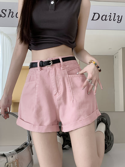 ZllKl  High Waist Casual Denim Shorts, Rolled Hem Loose Fit Short Denim Pants, Women's Denim Jeans & Clothing