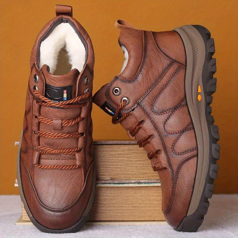 Men's Casual Snow Boots, Anti-skid Windproof Lace-up Ankle Boots With Fuzzy Lining For Outdoor Walking Running Hiking, Autumn And Winter