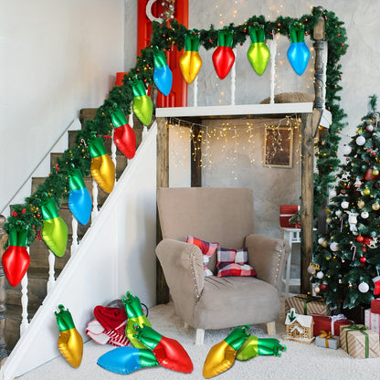 60pcs Christmas Light Bulb Shaped Balloons - Inflatable Foil Xmas Decorations with 98 Feet Nylon Rope for Party Decor, Festive Holiday Celebrations, and Winter Wonderland Themes