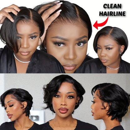 Brazilian Remy Human Hair Wigs 13x4 Lace Front Short Straight Wig Pixie Cut Bob Wig Straight Bob Human Hair Wigs For Women 180% Density 6 Inch 13x4 Lace Closure Wigs Human Hair