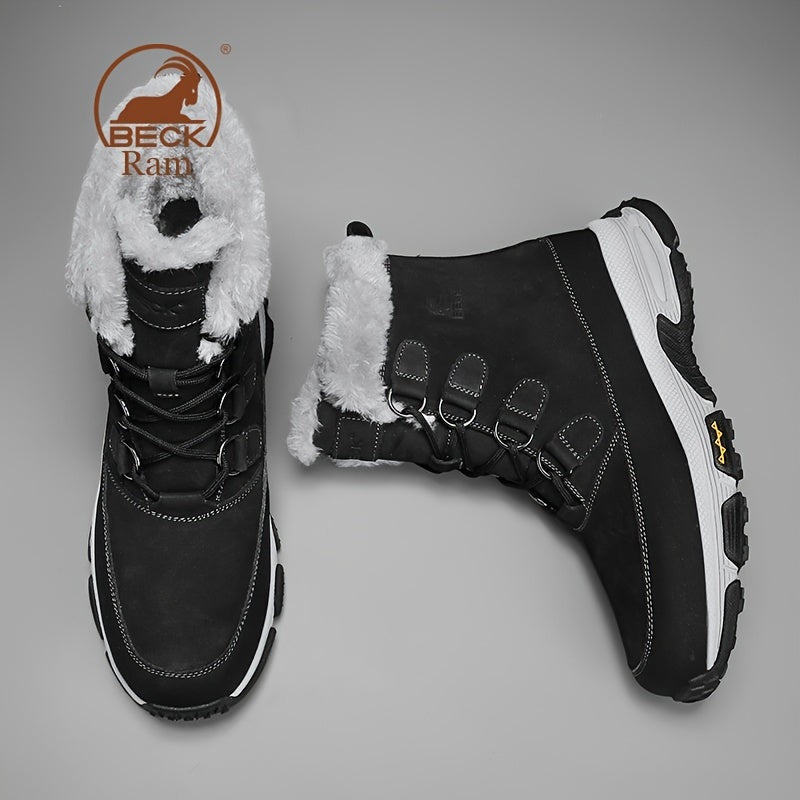 Men's High Top Warm Fleece Anti-skid Lace Up Hiking Snow Boots