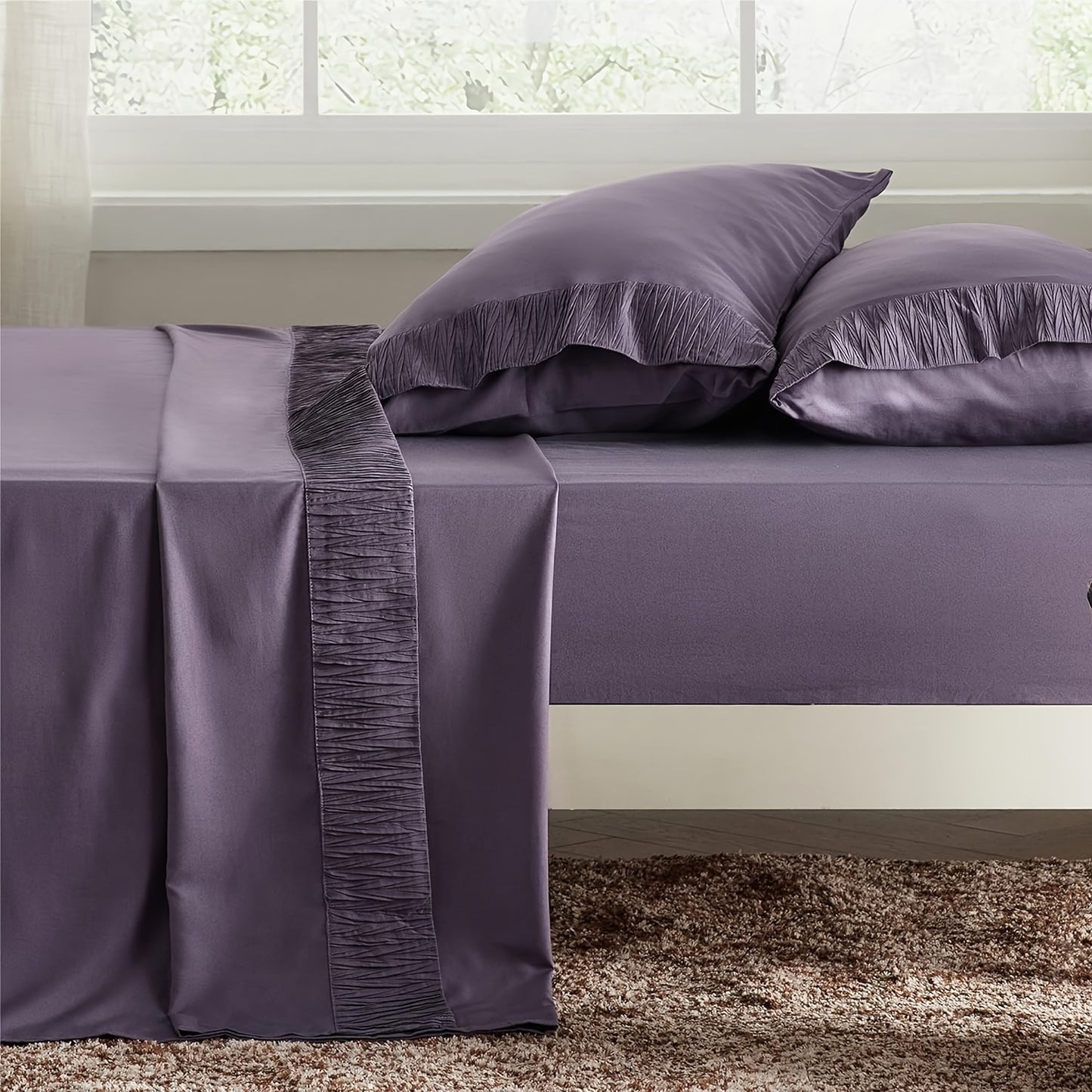 4pcs Luxurious Microfiber Sheet Set - 14" Deep Pocket, Exquisite Pinch Pleat, Shrink-Resistant, Fade-Resistant, Soft & Comfortable Bedding Set With Pillowcase, Flat Sheet, Fitted Sheet - Modern Design For All Season, Dorm Bedding For College Set