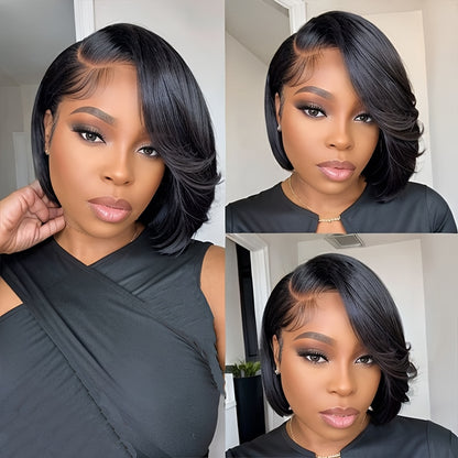 Brazilian Remy Human Hair Wigs 13x4 Lace Front Short Straight Wig Pixie Cut Bob Wig Straight Bob Human Hair Wigs For Women 180% Density 6 Inch 13x4 Lace Closure Wigs Human Hair
