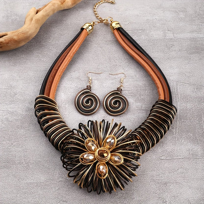 3pcs Earrings Plus Necklace Exaggerated Jewelry Set Colorful Flower Design Stunning Party Accessories Traditional Bridal Accessories
