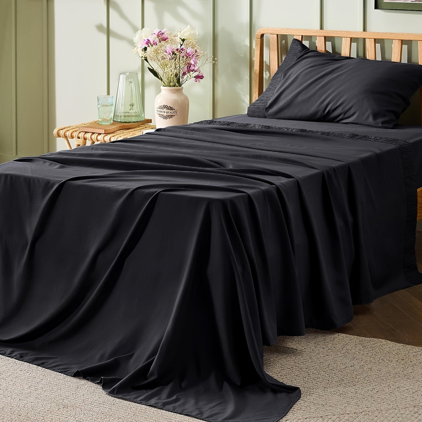 4pcs Luxurious Microfiber Sheet Set - 14" Deep Pocket, Exquisite Pinch Pleat, Shrink-Resistant, Fade-Resistant, Soft & Comfortable Bedding Set With Pillowcase, Flat Sheet, Fitted Sheet - Modern Design For All Season, Dorm Bedding For College Set