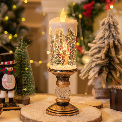 Santa Christmas Snowman Christmas Tree Christmas Decoration, Water-filled Candles With Scene Interior Decoration Christmas Crystal Lights Snow Santa Presents Flameless Candle Lights (with Music)