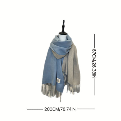 Double-Sided Two-Color Scarf - Soft, Warm, and Windproof Knitted Shawl for Unisex - Autumn Winter Coldproof Neck Guard with Tassel
