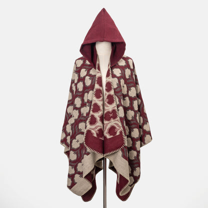 Cozy Oversized Hoodie Scarf Blanket - Stylish Boho Geometric Print with Tassels - Ultra-Soft Warm Cape for Outdoor Adventures, Windproof & Thick Cardigan Shawl