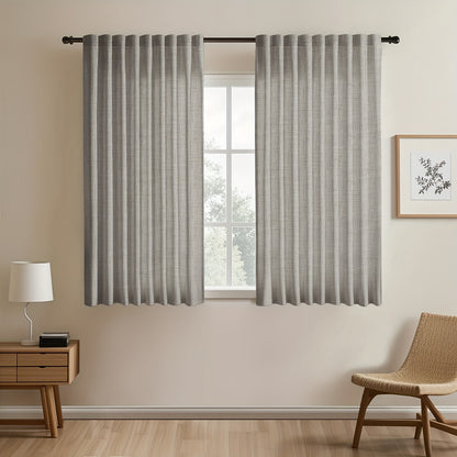 2pcs Contemporary Linen-Look Curtains - European Style, Light Filtering, UV Protection, Polyester Material, Solid Color, Machine Washable, for Living Room/Bedroom/Kitchen/Study, No Lining, Rod Pocket Hanging Type, Suitable for All Seasons