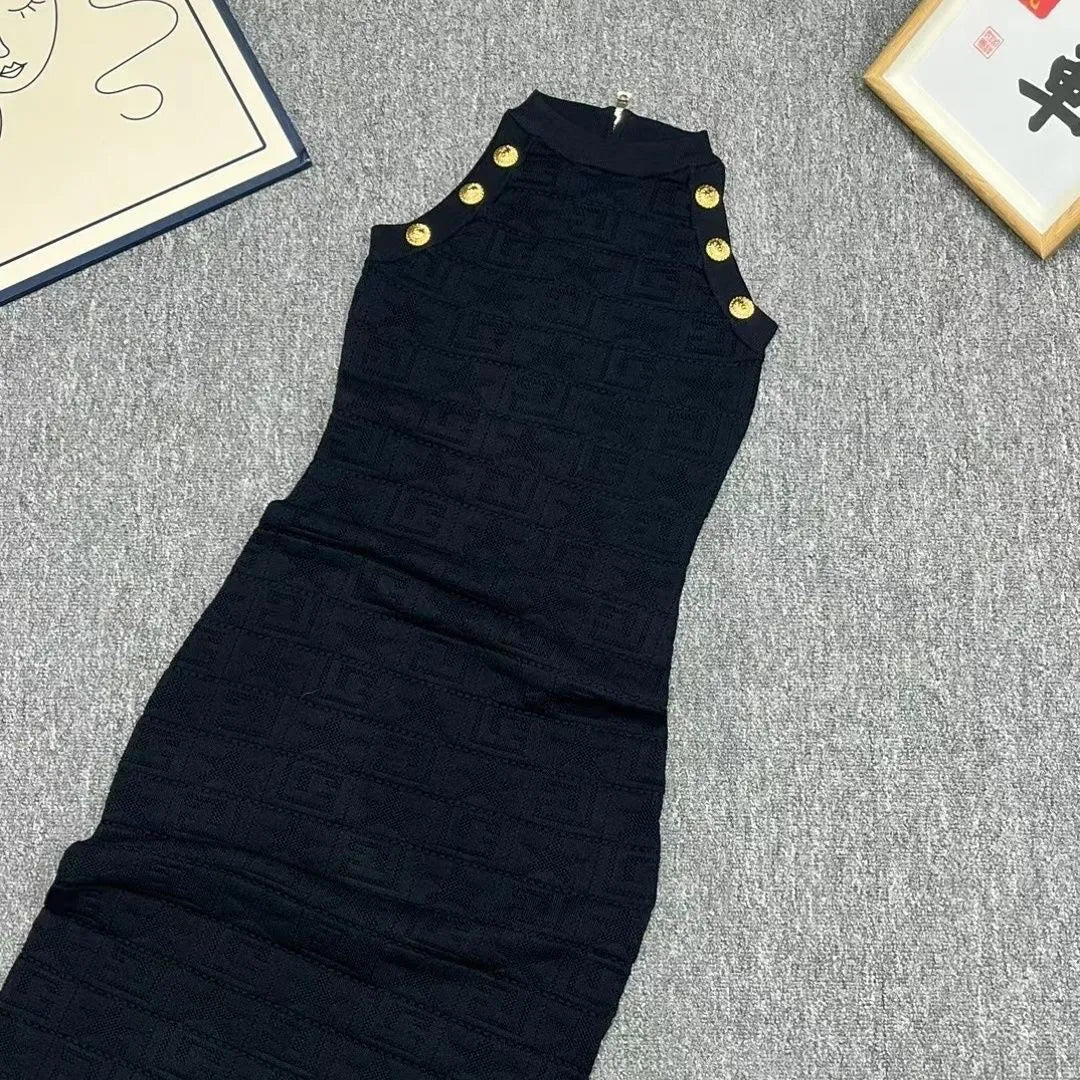 Women's knitted dress letter hollow sleeveless vest dress summer temperament dress