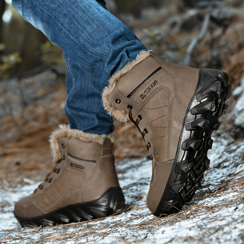 Men's Winter Snow Boots - Waterproof, Anti-Slip & Warm with Plus Velvet Lining for Skiing and Outdoor Activities