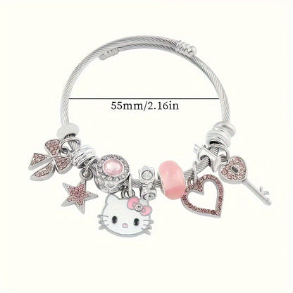 Stunning Sanrio Hello Kitty Mosaic Zircon Alloy Bracelet - Sparkling Cartoon Bangle for Girls, Unique Sweet Gift Idea with No Plating, Exquisite Detailing