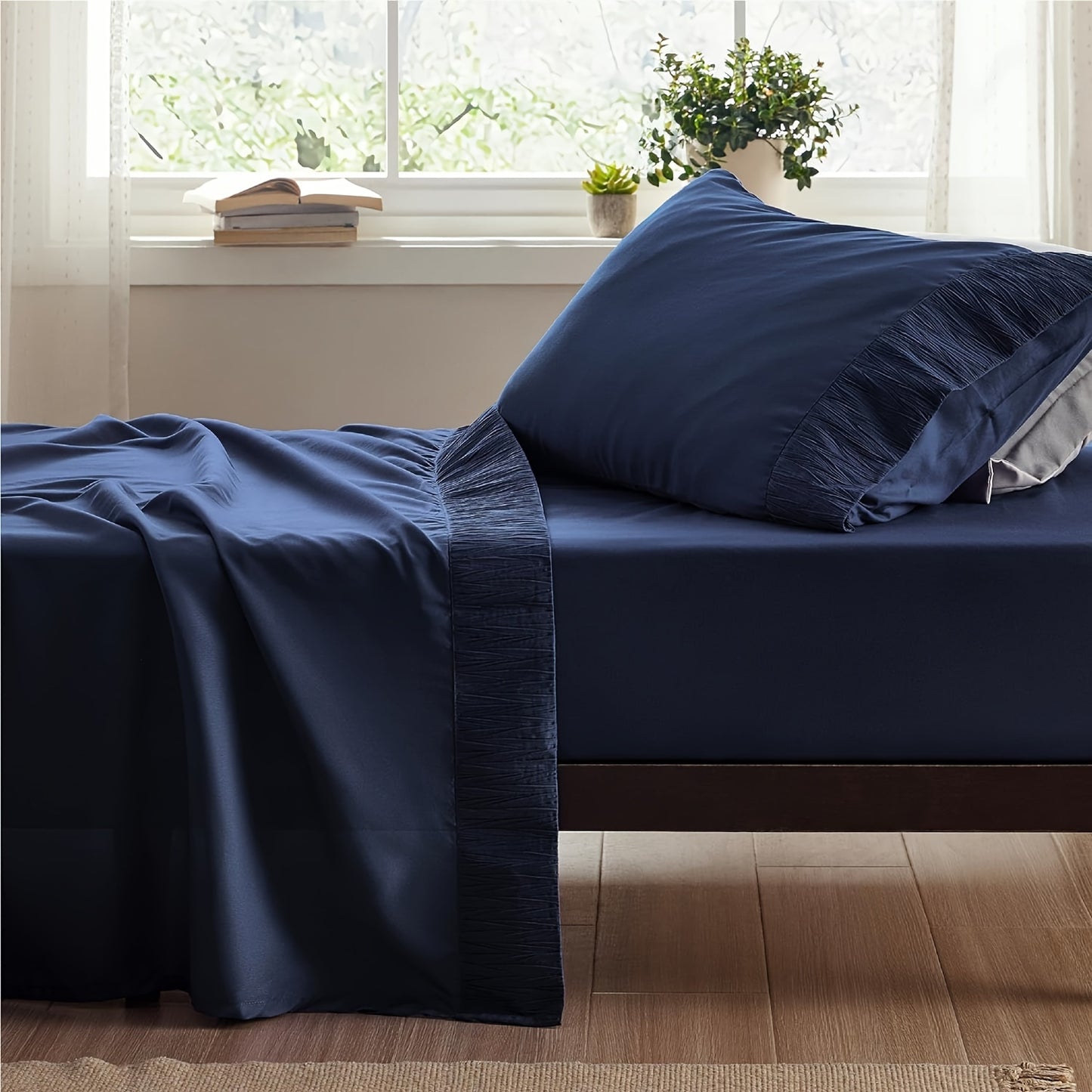 4pcs Luxurious Microfiber Sheet Set - 14" Deep Pocket, Exquisite Pinch Pleat, Shrink-Resistant, Fade-Resistant, Soft & Comfortable Bedding Set With Pillowcase, Flat Sheet, Fitted Sheet - Modern Design For All Season, Dorm Bedding For College Set
