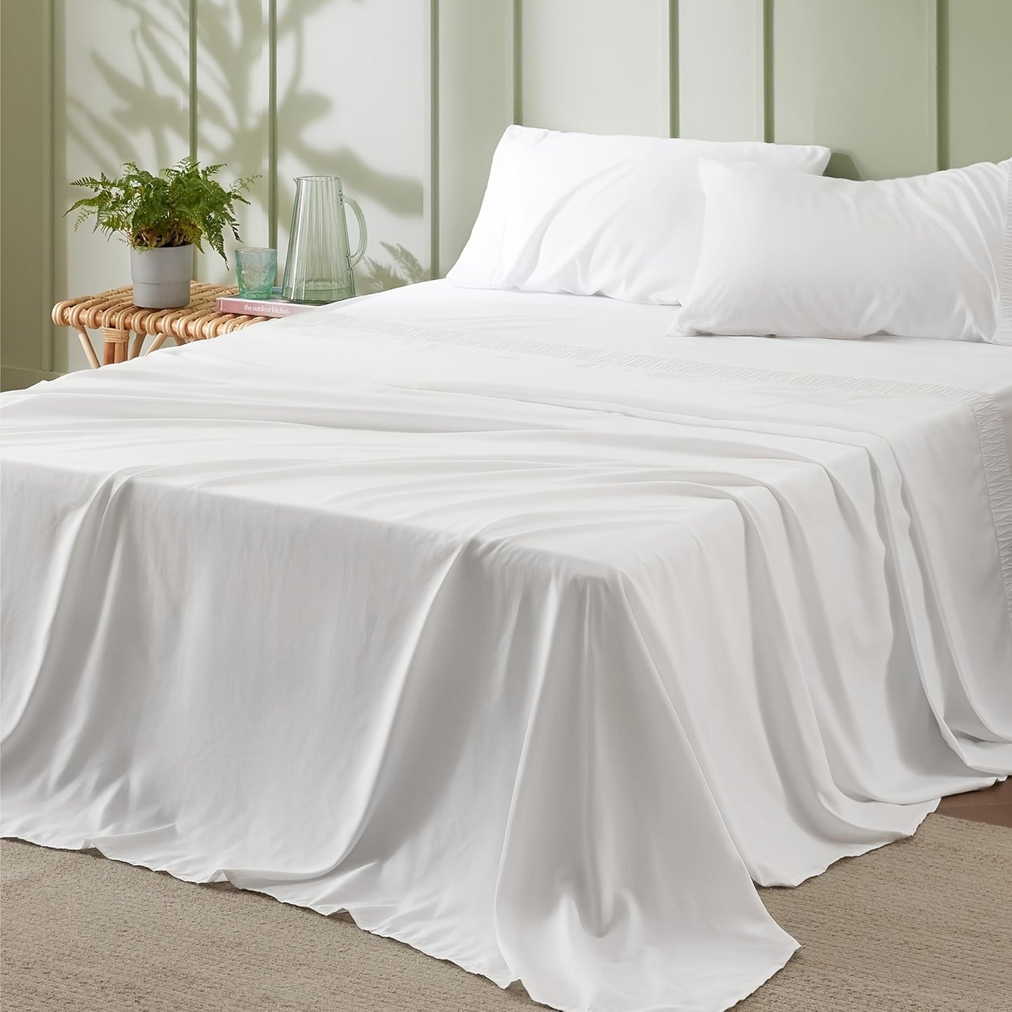 4pcs Luxurious Microfiber Sheet Set - 14" Deep Pocket, Exquisite Pinch Pleat, Shrink-Resistant, Fade-Resistant, Soft & Comfortable Bedding Set With Pillowcase, Flat Sheet, Fitted Sheet - Modern Design For All Season, Dorm Bedding For College Set