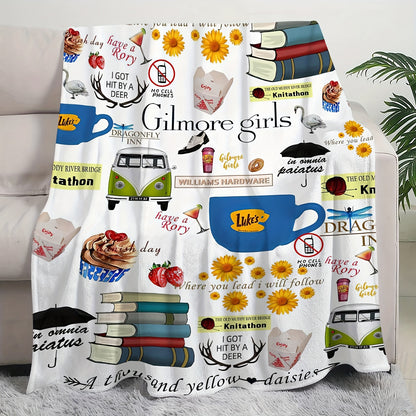Gilmore Girls Foodie-Themed Plush Blanket - Soft, Reversible Flannel Throw for Couch, Bed, Office - Perfect Birthday Gift for Fans