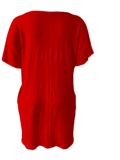 Plus Size CATS Print V Neck Tee Dress, Casual Pocket Short Sleeve Loose Dress For Spring & Summer, Women's Plus Size Clothing