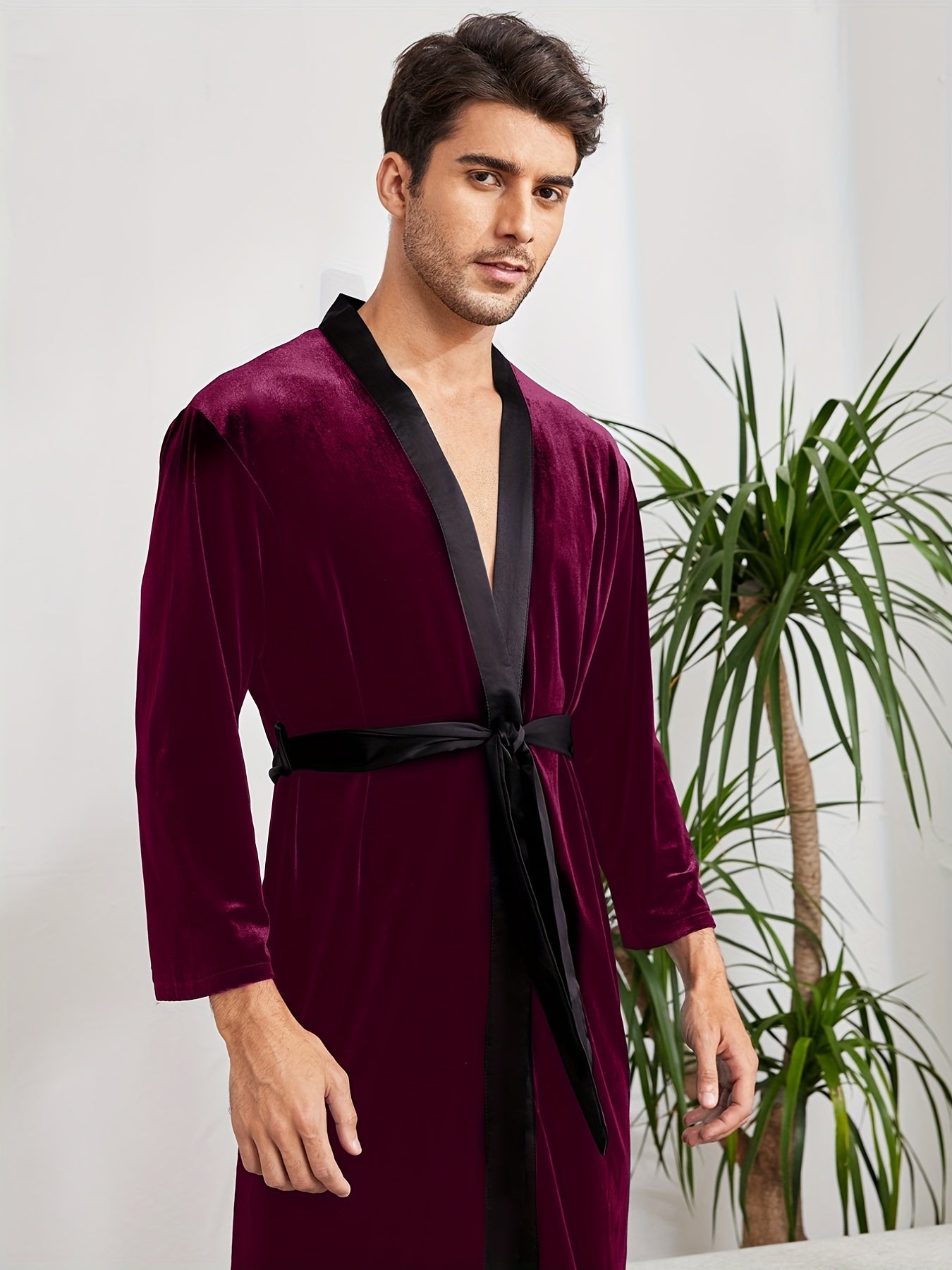 Men's Warm Flannel Soft Comfy Plain Color Robe For Home Pajamas Wear, Attractive Night-robe Sets After A Bath Fro A Good Night