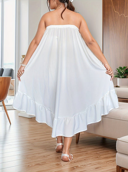 Plus Size Ruffle Hem Tube Dress - Flowy, Sleeveless, Casual, Comfortable, and Breathable - Perfect for Spring, Summer, and Outdoor Activities, Womens Plus Size Clothing
