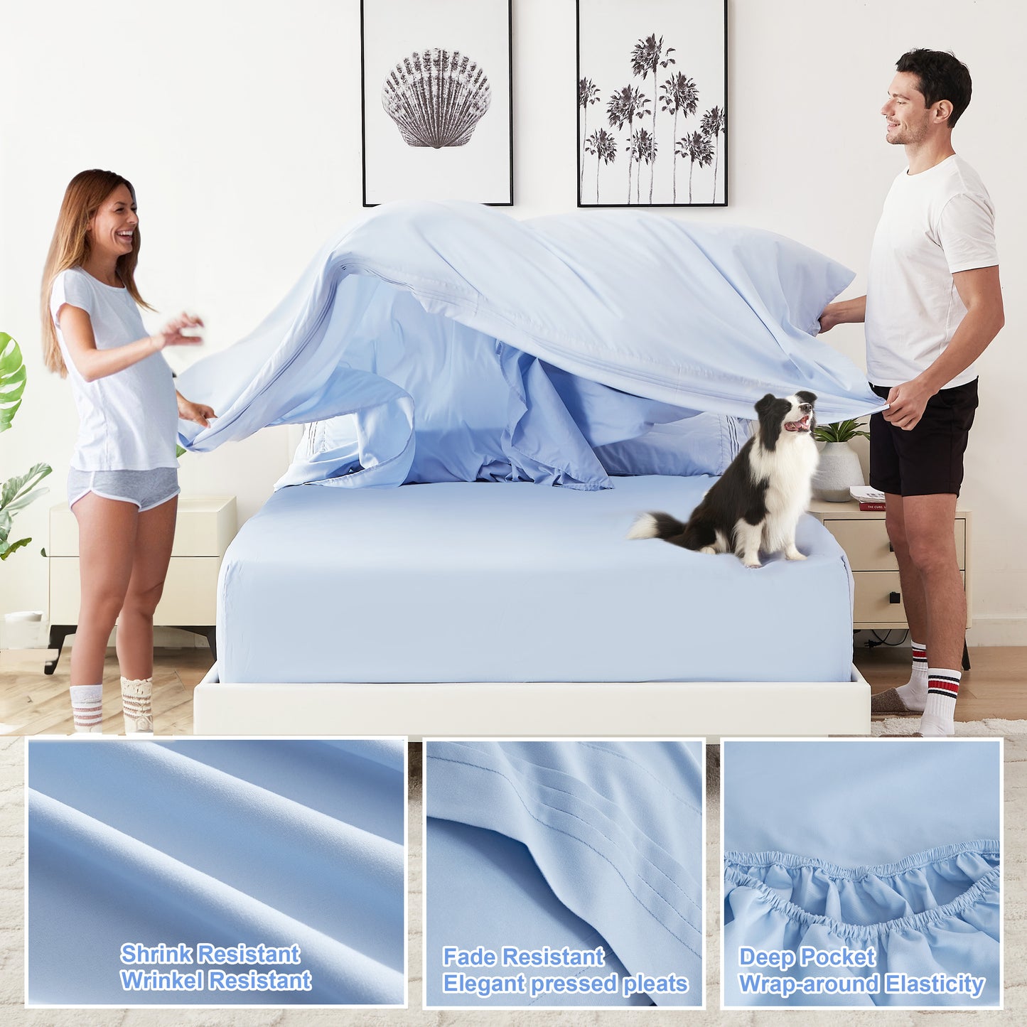 6 Piece Cooling Sheets Queen Set,Extra Deep Pocket White Queen Sheets & 4 Pillowcases,Breathable & Washable Queen Bedding Sheets,Wrap-around Elastic & Wrinkle Free Soft Queen Sheets