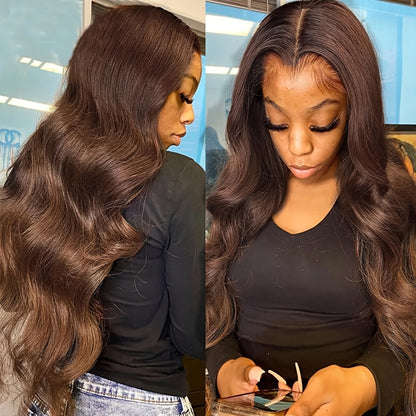 Chocolate Brown 13x4 Body Wave Lace Front Wigs Human Hair Transparent Lace Frontal Wigs With Baby Hair Pre Plucked For Women 180%