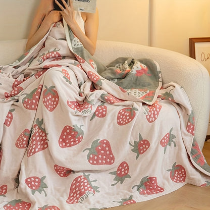 1pc Adorable Strawberry Pattern Soft Cotton Multi-Functional Blanket for Bed, Sofa, Couch, Car, Office, and Camping - Machine Washable, Reusable, and Lightweight - Perfect for All Seasons and Occasions