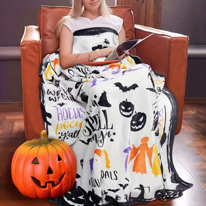 Hocus Pocus Themed Flannel Throw Blanket - Contemporary Geometric-Patterned, Machine Washable, Hypoallergenic - Multipurpose, All Seasons Horror Decor with Digital Print for Couch, Bed, Travel - Polyester, Knitted, Soft Plush Fabric