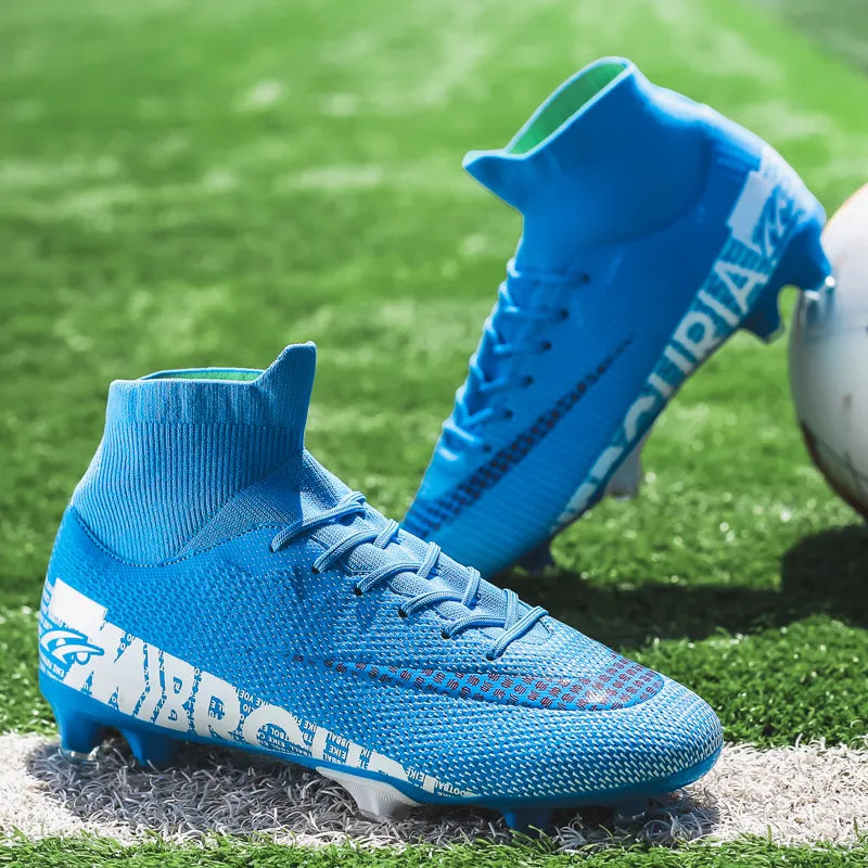 Blue Men Soccer Shoes Teenage Breathable Football Boots Adult Kids TF/FG Cleats Professional Playing Field Sneakers Size 35-44