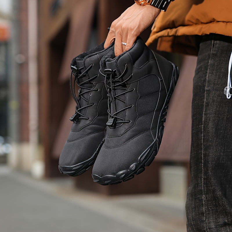 Men's Trendy High Top Snow Boots, Comfy Non Slip Solid Shoes For Men's Outdoor Activities