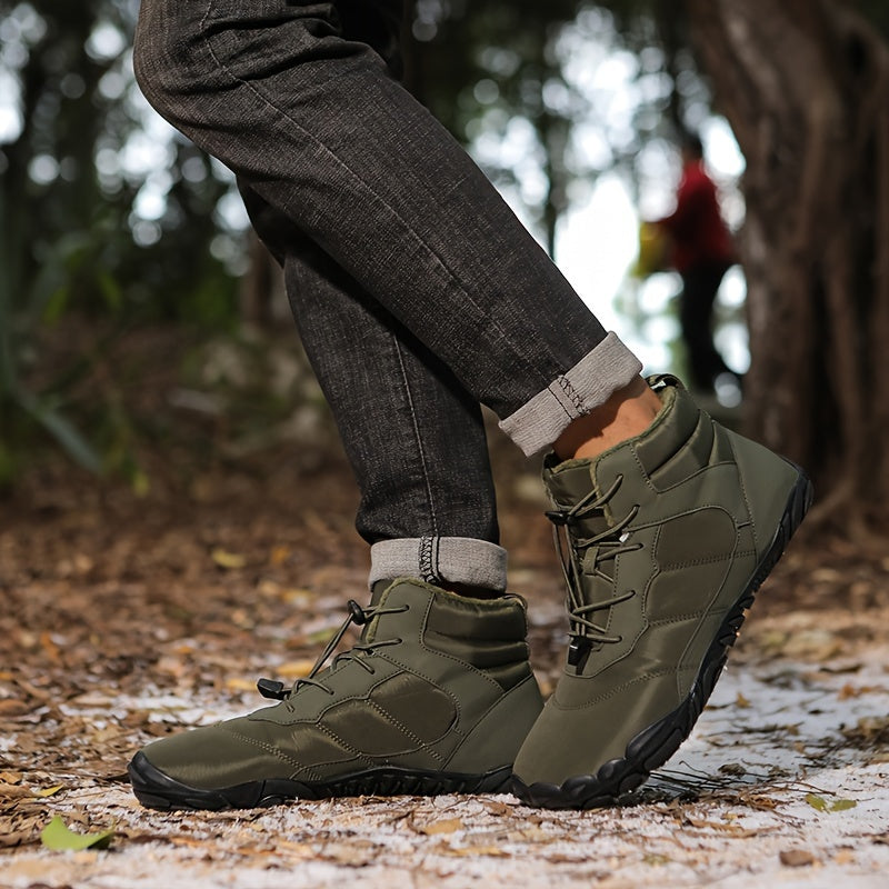 Men's Trendy High Top Snow Boots, Comfy Non Slip Solid Shoes For Men's Outdoor Activities