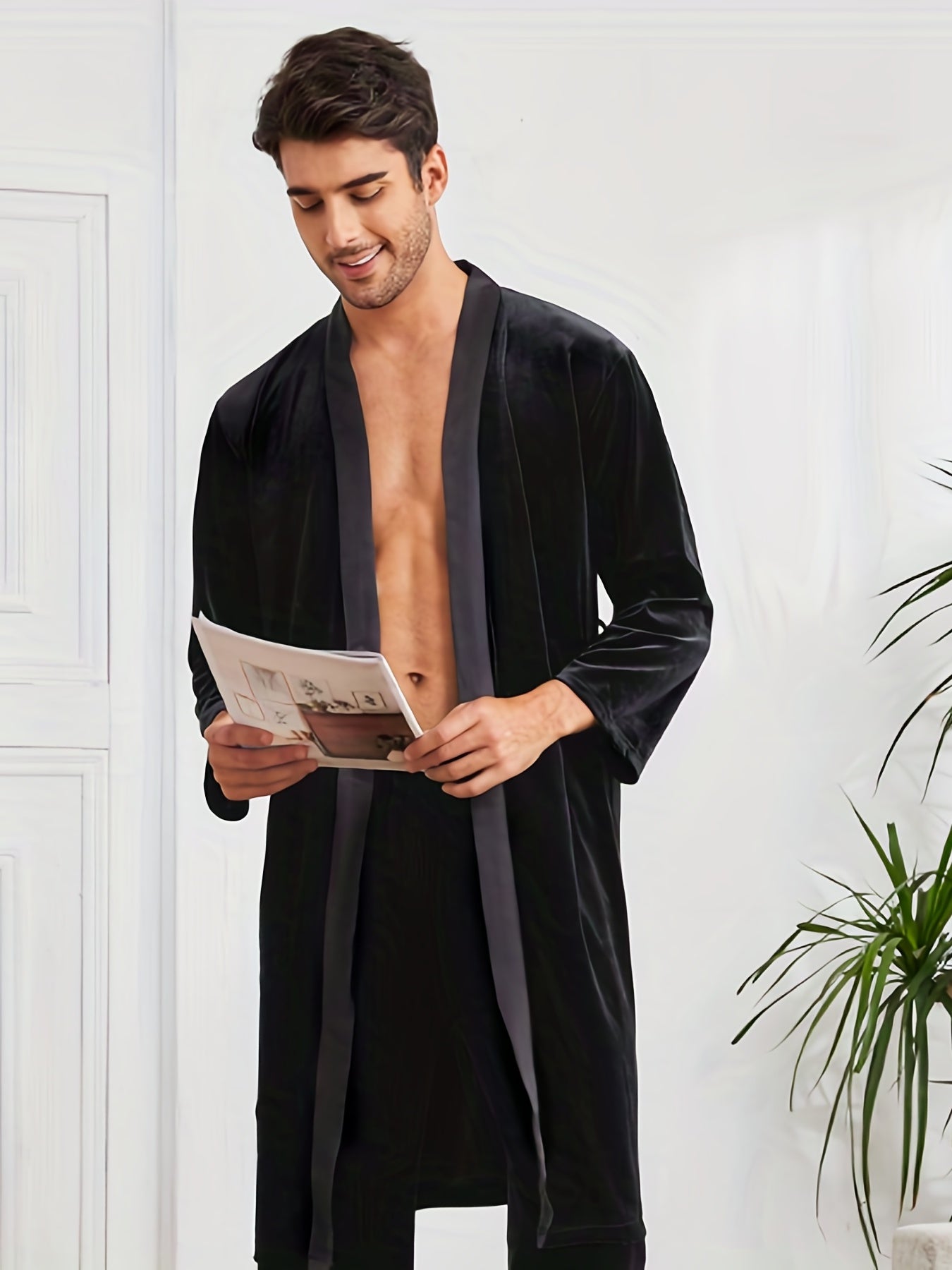 Men's Warm Flannel Soft Comfy Plain Color Robe For Home Pajamas Wear, Attractive Night-robe Sets After A Bath Fro A Good Night