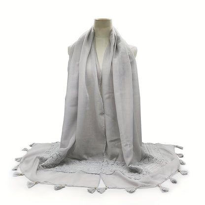 Delicate Embroidered Lace Tassel Scarf - Fashionable & Elegant for Casual Wear - Versatile Cold Weather Accessory, Perfect for Eid Celebrations