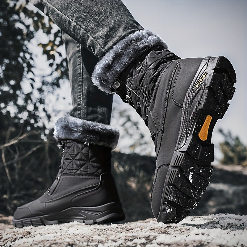 Men's Casual Snow Boots, Anti-skid Windproof High-top Lace-up Boots With Fuzzy Lining For Outdoor, Autumn And Winter