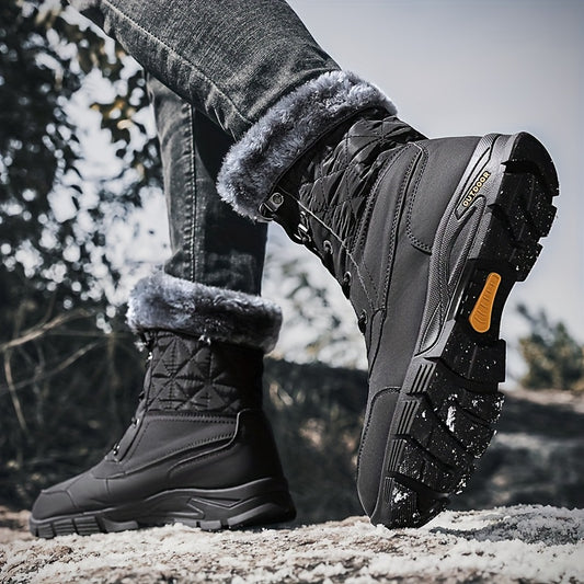 Men's Casual Snow Boots, Anti-skid Windproof High-top Lace-up Boots With Fuzzy Lining For Outdoor, Autumn And Winter