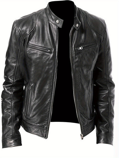 Plus Size Men's Fashionable PU Leather Locomotive Jacket - Stylish, Warm, and Water-Resistant - Perfect for Fall and Winter Seasons