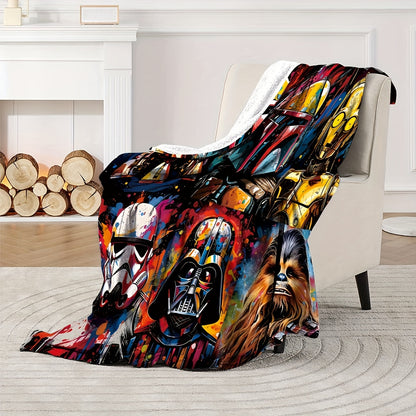 UME Contemporary Anime-Themed Flannel Throw Blanket - Star Wars Character Print | Soft Skin-Friendly Warm Fabric | Versatile for Couch, Bed, Travel, Camping | Knitted Digital Print | All-Season Cozy Pet-Friendly Throw | Mixed Color