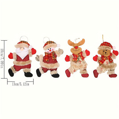 4pcs Whimsical Christmas Ornament Set - Adorable Plush Dolls With Plaid Design, Festive Holiday Characters, Soft Textured, Durable, Tree Decoration, Holiday Home & Garden Decor Essential