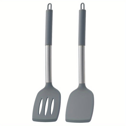 2pcs, Turner, Silicone Solid Spatula, Silicone Slotted Turner, Cooking Spatula, Non-Stick Cooking Turner, Pancakes Frying Pan Shovel, Cooking Utensils, Kitchen Utensils, Apartment Essentials, College Dorm Essentials, Tools