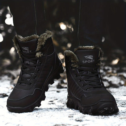 Men's Casual Snow Boots, Anti-skid Windproof High-top Lace-up Boots With Fuzzy Lining For Outdoor Walking Running Hiking, Autumn And Winter