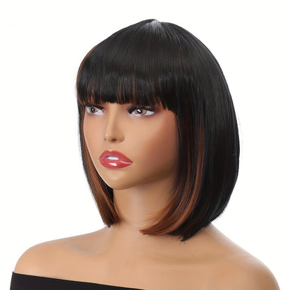 10 Inch Vibrant Short Bob Wigs with Bangs - Heat Resistant, Straight, Ombre, Synthetic Hair Replacement Wigs for Women - Perfect for Daily Wear, Party, Halloween, and Cosplay