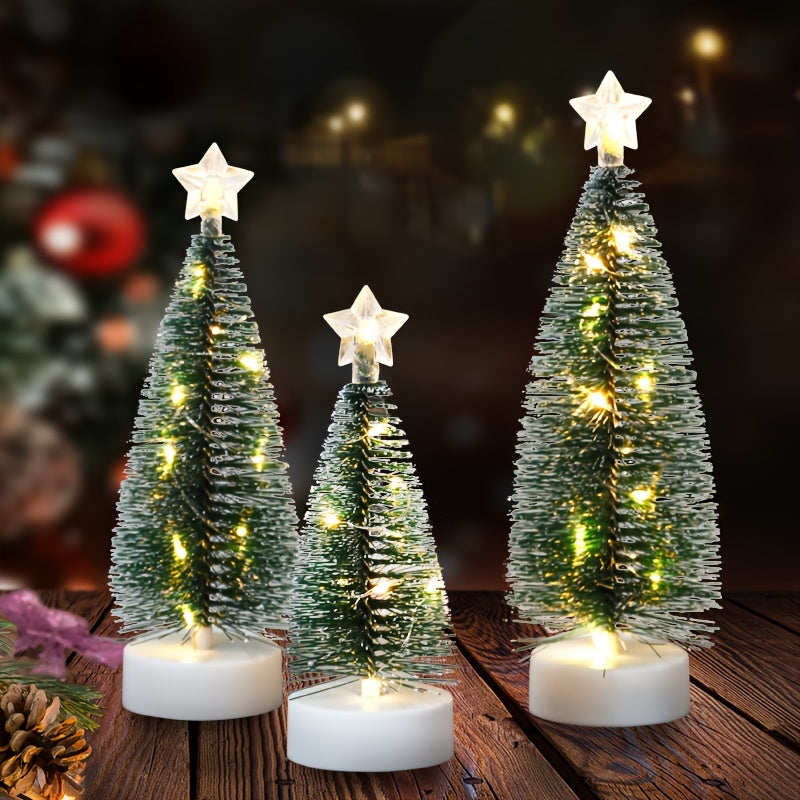 1set 3pcs Large Medium Small Simulation Christmas Tree, Led Copper Wire Light Tree, Christmas Holiday Decorations, Scenery Arrangement Accessories, Holiday Lighting, Small Ornaments For Indoor Home, Cedar, 2 Sections Number 7 Battery (Not Included)