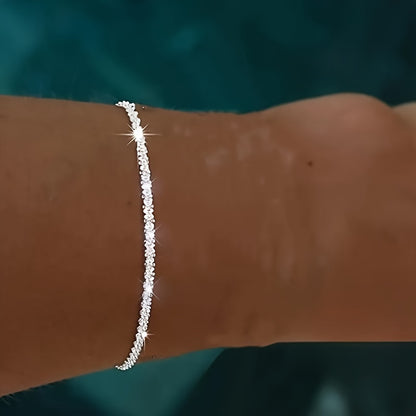 Luxurious 925 Silver-Plated Sparkling Bracelet - Slim, Adjustable, and Durable Design for Daily Wear - Perfect Holiday Gift for Beautiful Women, Ideal for Any Occasion