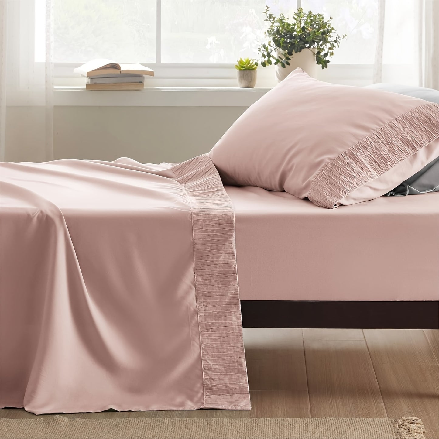 4pcs Luxurious Microfiber Sheet Set - 14" Deep Pocket, Exquisite Pinch Pleat, Shrink-Resistant, Fade-Resistant, Soft & Comfortable Bedding Set With Pillowcase, Flat Sheet, Fitted Sheet - Modern Design For All Season, Dorm Bedding For College Set