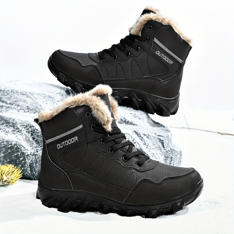 Men's Winter Snow Boots - Waterproof, Anti-Slip & Warm with Plus Velvet Lining for Skiing and Outdoor Activities
