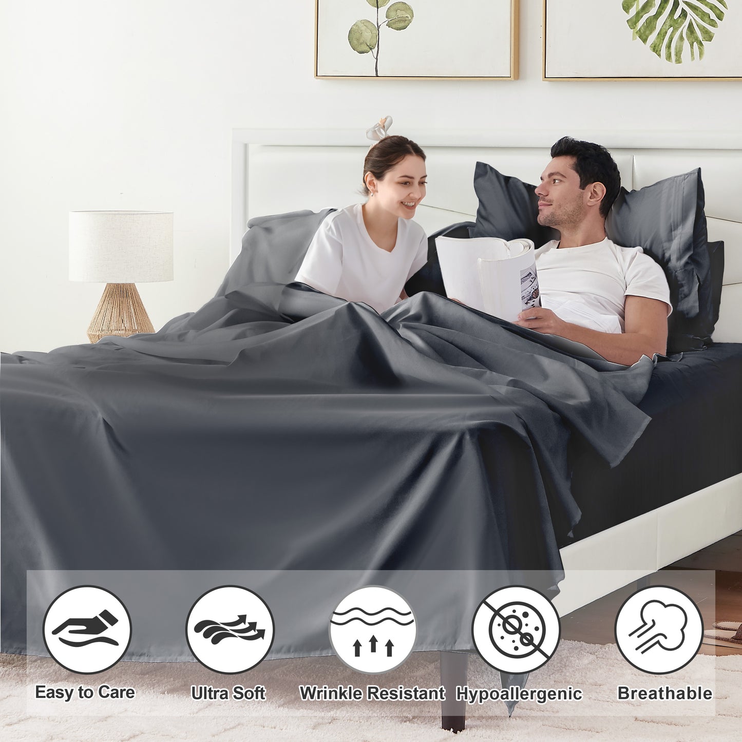 6 Piece Cooling Sheets Queen Set,Extra Deep Pocket White Queen Sheets & 4 Pillowcases,Breathable & Washable Queen Bedding Sheets,Wrap-around Elastic & Wrinkle Free Soft Queen Sheets