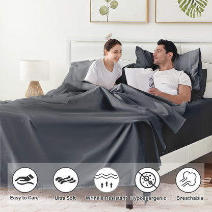 6 Piece Cooling Sheets Queen Set,Extra Deep Pocket White Queen Sheets & 4 Pillowcases,Breathable & Washable Queen Bedding Sheets,Wrap-around Elastic & Wrinkle Free Soft Queen Sheets
