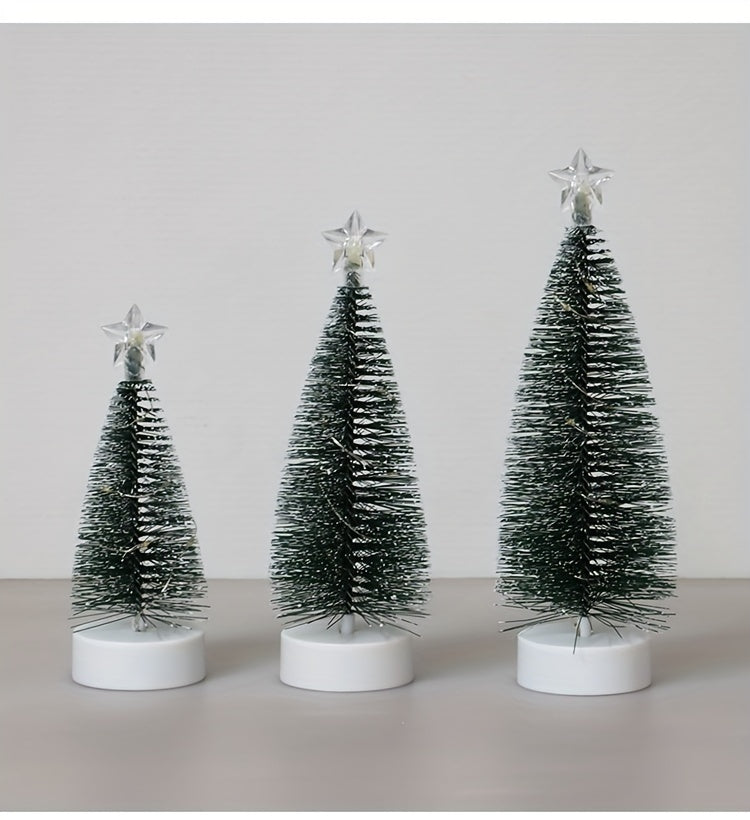 1set 3pcs Large Medium Small Simulation Christmas Tree, Led Copper Wire Light Tree, Christmas Holiday Decorations, Scenery Arrangement Accessories, Holiday Lighting, Small Ornaments For Indoor Home, Cedar, 2 Sections Number 7 Battery (Not Included)