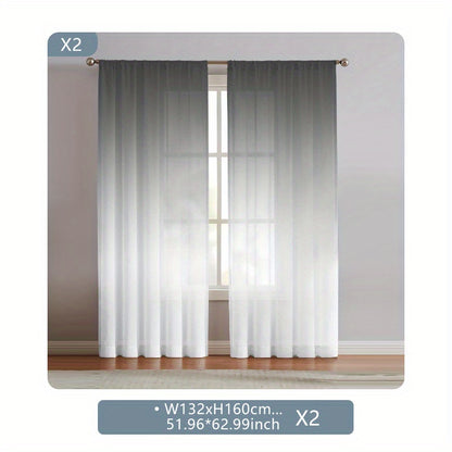2 Panels Semi Sheer Gradient Color Curtains - Rod Pocket, Easy Hang, Light Filtering, Privacy Protection - For Living Room, Bedroom, Kitchen, Office, Study Decor