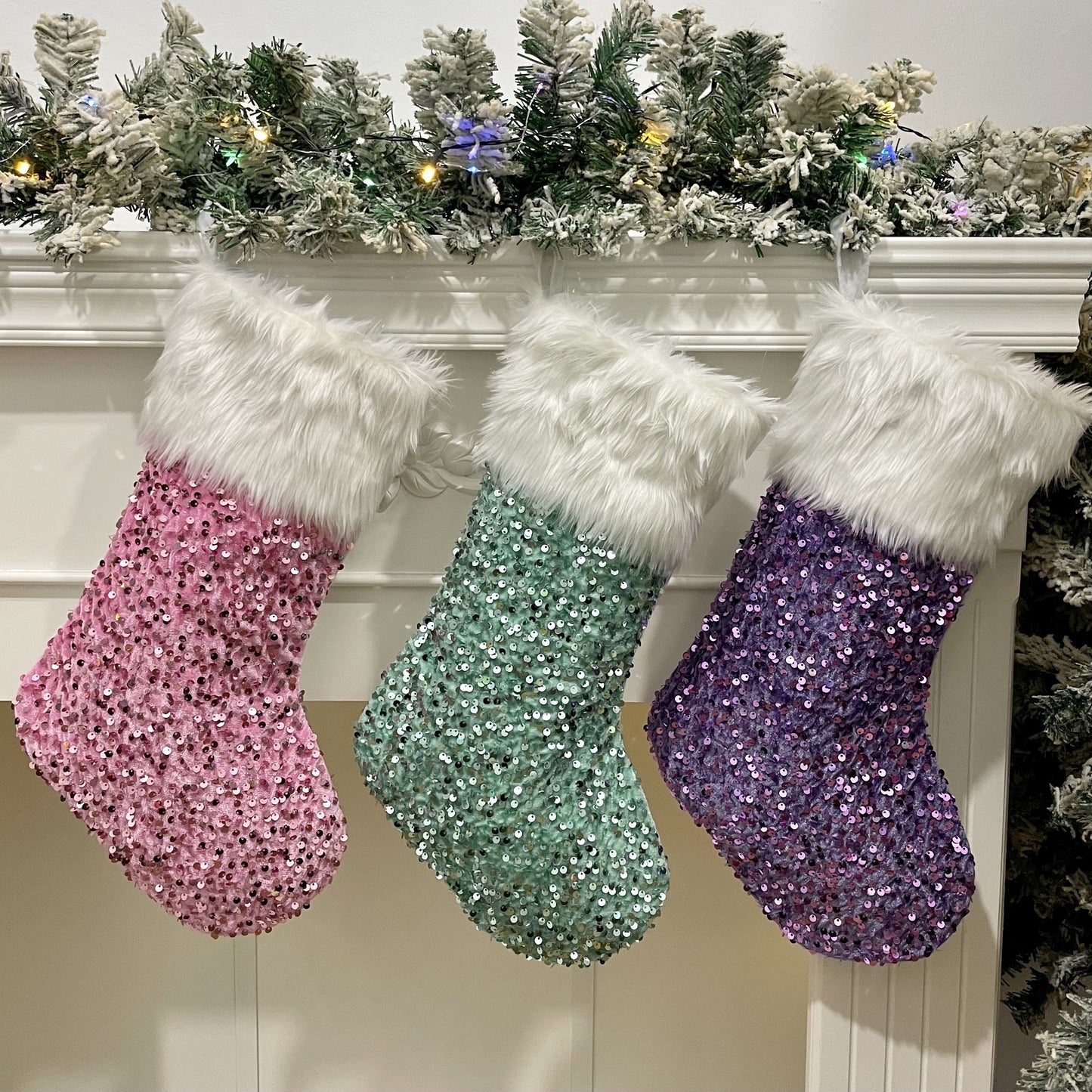 1pc Sparkling Sequin Plush Christmas Stocking - Vibrant Festive Tree Decoration, Party Supplies & Gift Bag with Luxurious Texture and Iridescent Shine