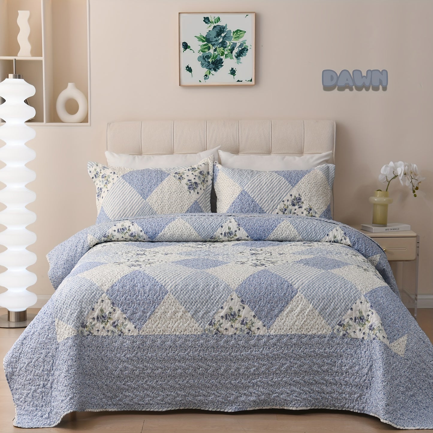 DAWN Bedding Set: Elegant Quilted Coverlet with Twin, Queen, and King Sizes, Soft and Breathable, Suitable for All Seasons - Includes 1 Twin Quilt, 2 Standard Shams, and 2 King Shams